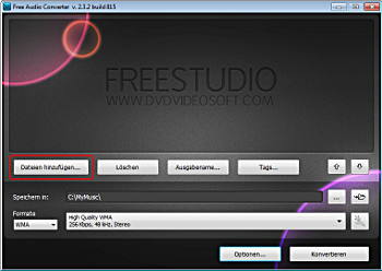 Free Audio Converter: Eingabedateien wählen