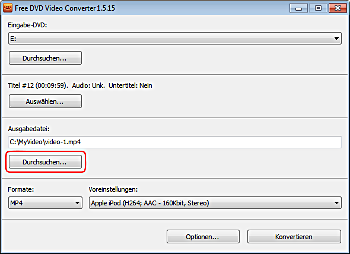 Free DVD Video Converter: Ausgabeordner auswählen