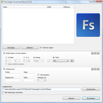 Free Image Convert and Resize: Programm starten