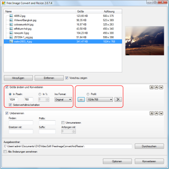 Free Image Convert and Resize: Bildgröße und Format auswählen