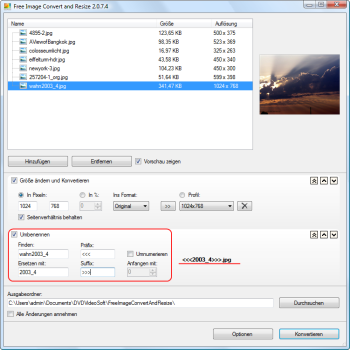 Free Image Convert and Resize: Dateinamen einsetzen