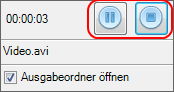 Free Screen Video Recorder: Knöpfe Pause\Stopp 