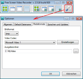 Free Screen Video Recorder: Optionen einstellen