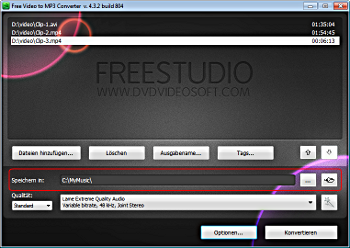 Free Video to MP3 Converter: Speicherordner wählen