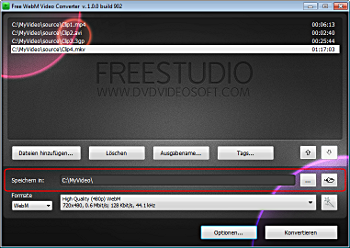 Free WebM Video Converter: Ausgabeordner auswählen