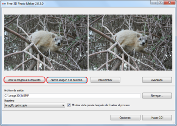 Free 3D Photo Maker: seleccionar archivos de entrada