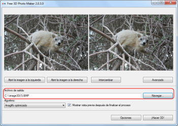Free 3D Photo Maker: seleccionar la ubicación del archivo de salida