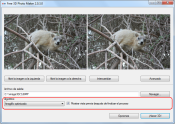 Free 3D Photo Maker: seleccionar algoritmo