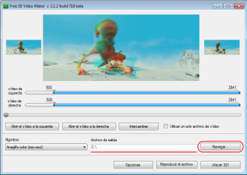 Free 3D Video Maker: seleccionar la ubicación del archivo de salida
