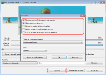 Free 3D Video Maker: seleccionar opciones