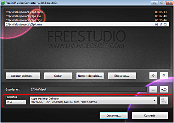 Free 3GP Video Converter: seleccionar perfiles