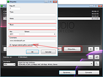 Free 3GP Video Converter: rellenar las etiquetas