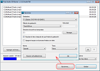 Free Audio CD Burner: configurar las opciones