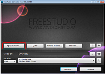 Free Audio Converter: seleccionar archivos de audio de entrada