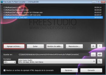 Free Audio to Flash Converter: seleccionar archivos de entrada