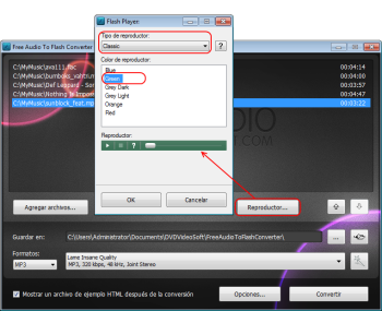 Free Audio to Flash Converter: seleccionar reproductor
