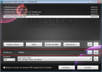 Free Audio to Flash Converter: selecciona ubicación del archivo de salida