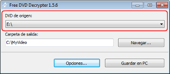 Free DVD Decrypter: select input drive