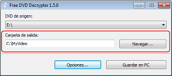 Free DVD Decrypter: selecciona la ubicación del archivo de salida