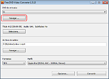 Free DVD Video Converter: seleccionar un camino de archivos de vídeo de entrada