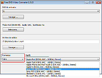 Free DVD Video Converter: seleccionar perfil de formato de salida