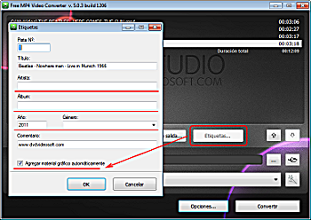 Free MP4 Video Converter: rellenar las etiquetas MP4
