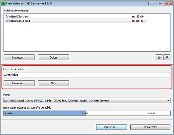 Free Video to DVD Converter: selecciona la ubicación del archivo de salida