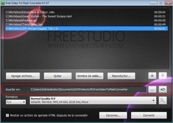 Free Video to Flash Converter: seleccionar la ubicación del archivo de salida