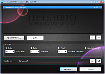 Free Video to JPG Converter: selecciona la ubicación del archivo de salida