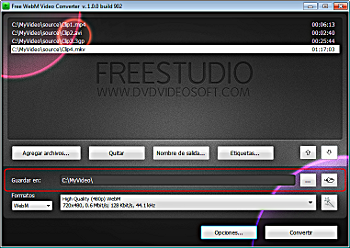 Free WebM Video Converter: seleccionar la ubicación del archivo de salida