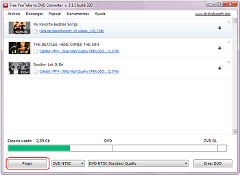 Free YouTube to DVD Converter: añadir enlaces de vídeos YouTube