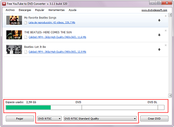 Free YouTube to DVD Converter: seleccionar el formato de salida