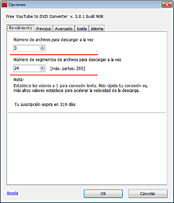 Free YouTube to DVD Converter: configurar las opciones