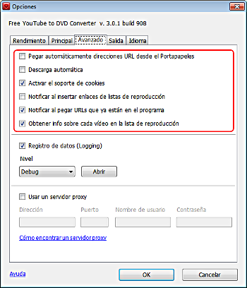 Free YouTube to DVD Converter: configurar las opciones