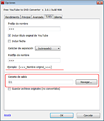 Free YouTube to DVD Converter: configurar las opciones