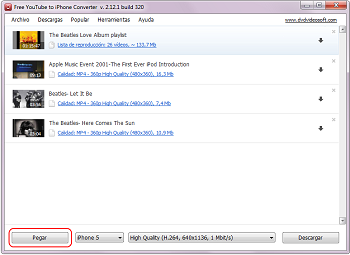 Free YouTube to iPhone Converter: añadir enlaces de vídeos YouTube