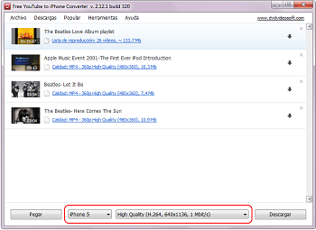 Free YouTube to iPhone Converter: seleccionar el formato de salida