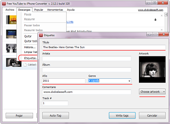 Free YouTube to iPhone Converter: configurar etiquetas MP3