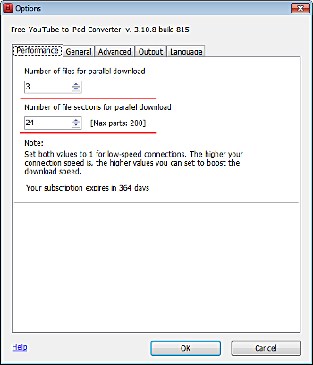 Free YouTube to iPod Converter: configurar las opciones