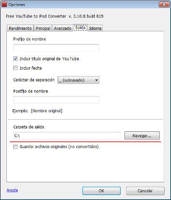 Free YouTube to iPod Converter: configurar las opciones