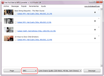 Free YouTube to MP3 Converter: seleccionar el formato de salida Free YouTube to MP3 Converter: seleccionar el formato de salida