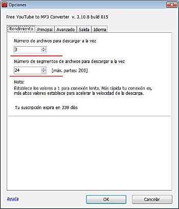 Free YouTube to MP3 Converter: configurar las opciones