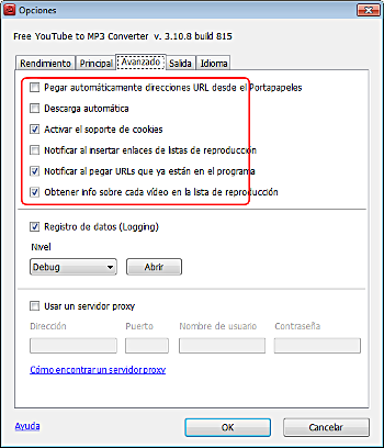Free YouTube to MP3 Converter: configurar las opciones