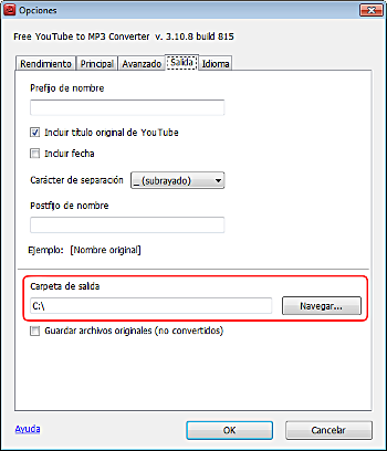 Free YouTube to MP3 Converter: configurar las opciones