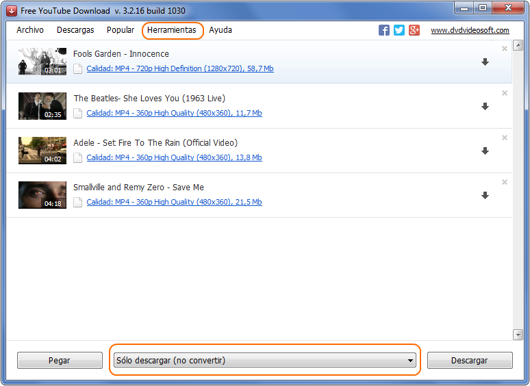 Free YouTube Download: añadir enlaces de vídeos YouTube