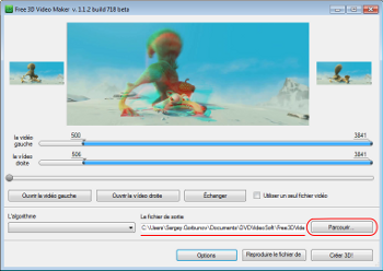 Free 3D Video Maker: sélectionnez la location de sortie