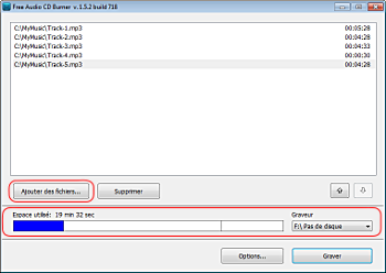 Free Audio CD Burner: sélectionnez fichiers audio d'entrée