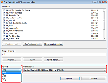 Free Audio CD To MP3 Converter: sélectionnez le profil de sortie
