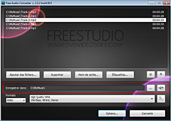Free Audio Converter: sélectionnez la location de sortie