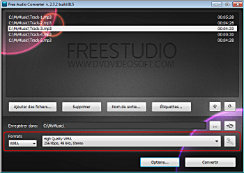 Free Audio Converter: sélectionnez le profil du format de sortie